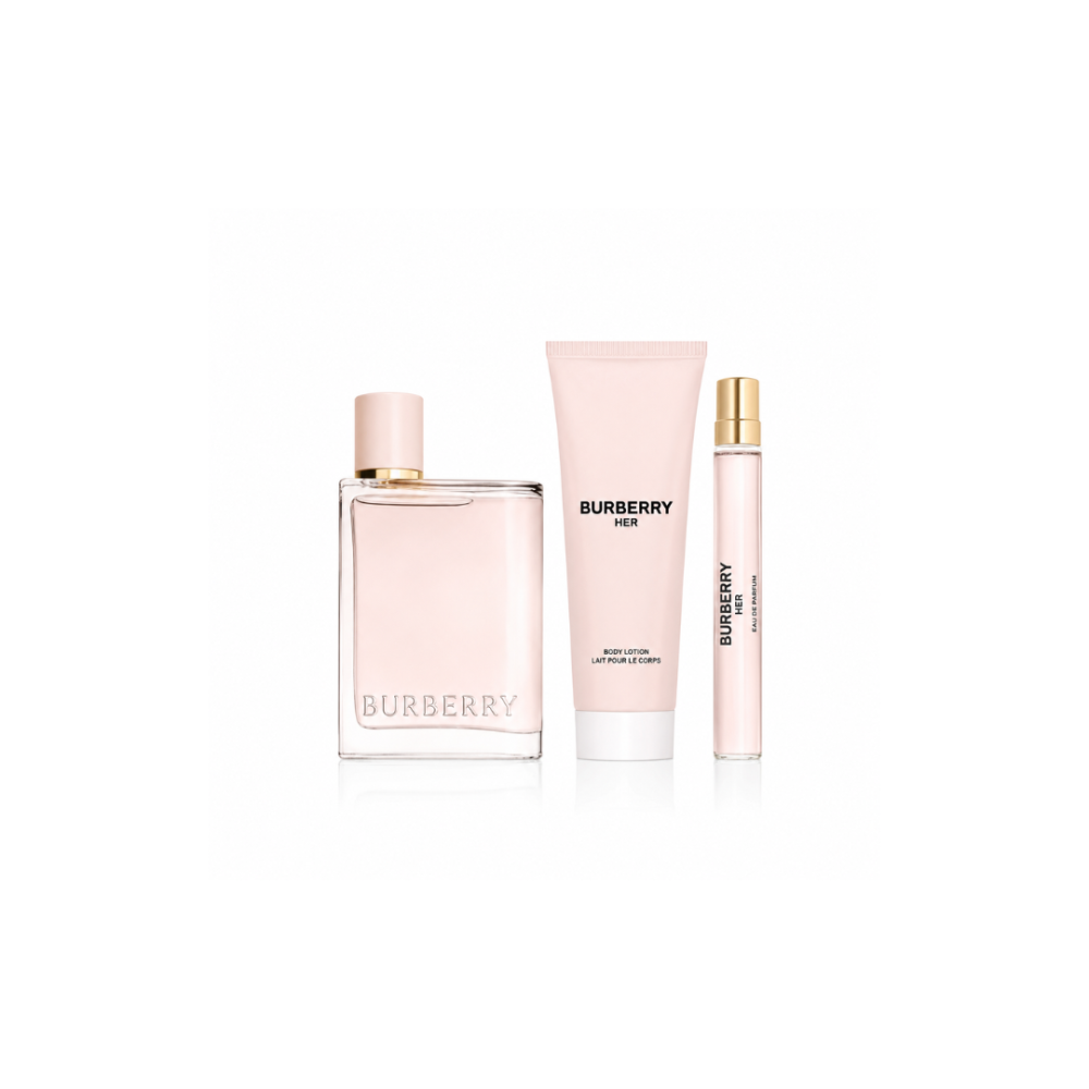 Burberry Her Eau de Parfum Set for Women - 100ml EDP, 10ml Sample, 75ml Body Lotion - 3 Pieces