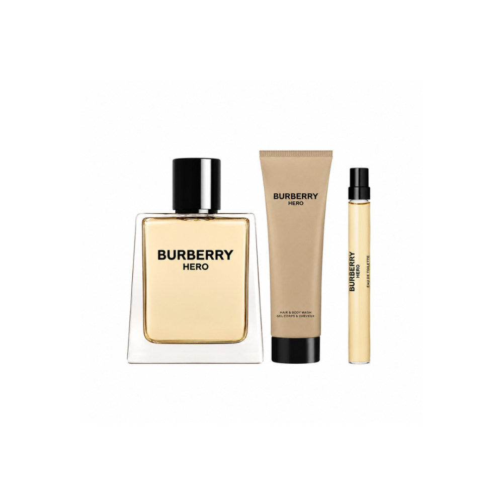 Burberry Hero Eau de Toilette for Men 100ml, Perfume 10ml, Hair & Body Wash 75ml 3pc Set